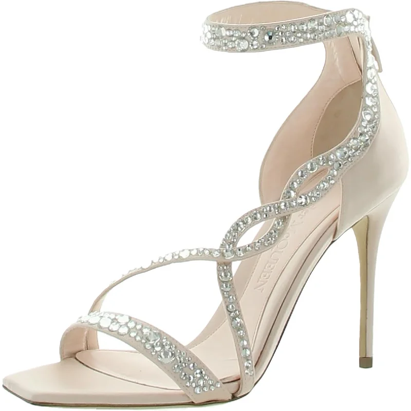 Alexander McQueen Womens Satin Embellished Ankle Strap