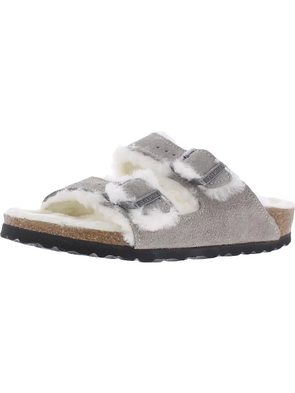 Arizona Womens Suede Faux Fur Lined Footbed Sandals