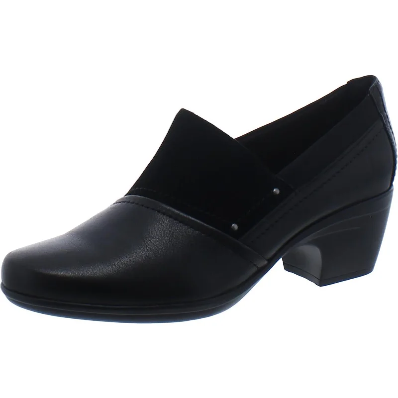 Clarks Womens Emily Step Leather Slip-On Kitten Heels