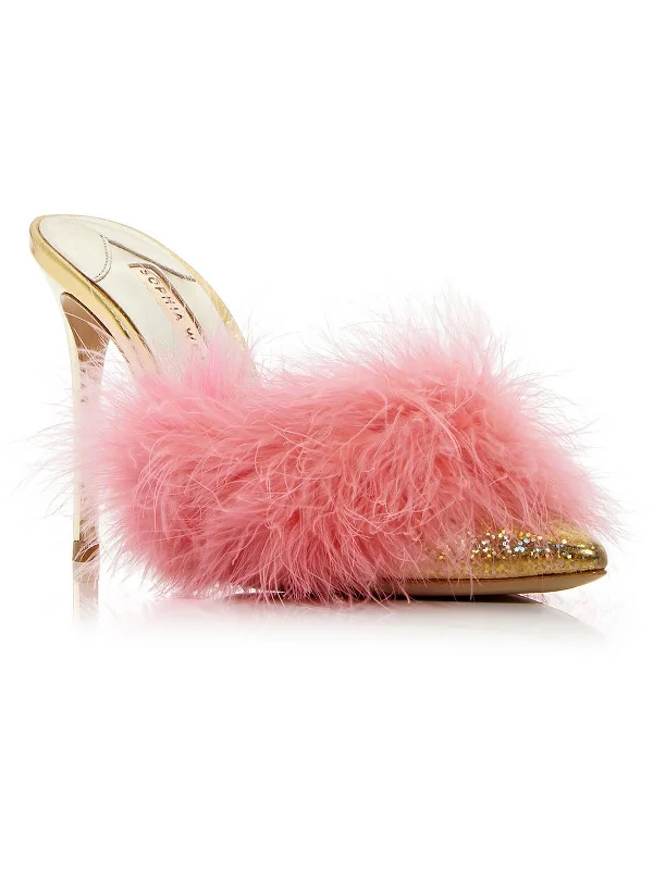 Delicia Marabou Womens Leather Slip On Heels