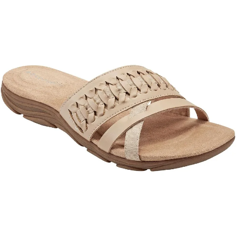 Easy Spirit Womens Linley 3 Faux Leather Flat Slide Sandals