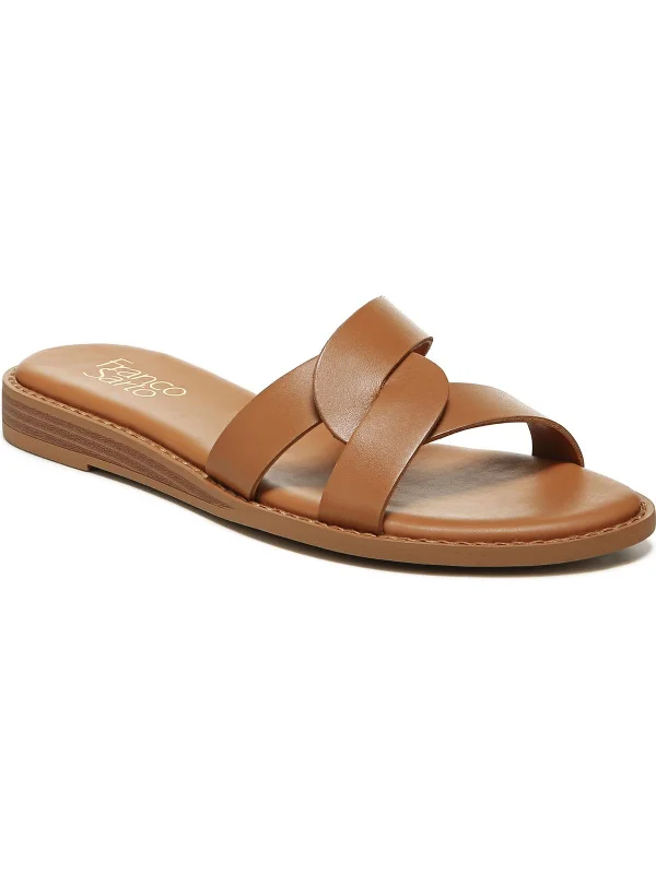 Geras Womens Leather Open Toe Slide Sandals