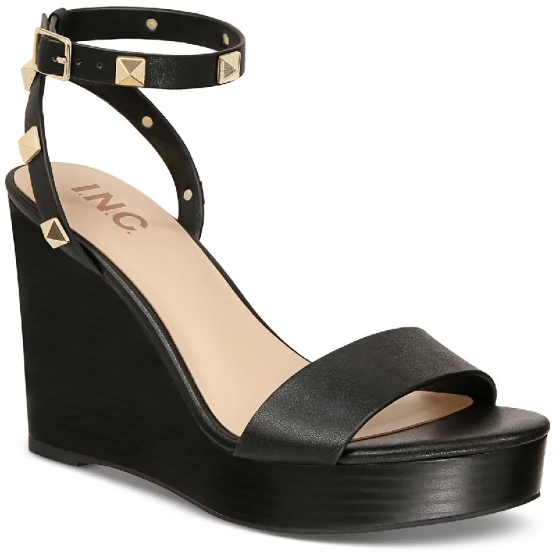 INC Womens Faux Leather Ankle Wedge Heels