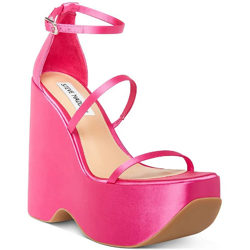 Steve Madden Womens Varia Satin Strappy Wedge Heels