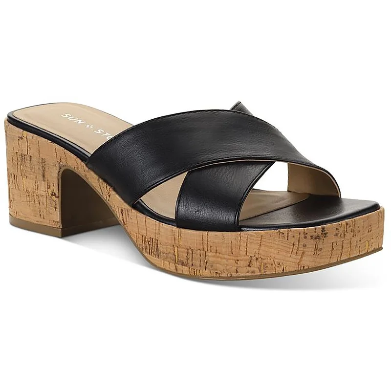 Sun + Stone Womens Giigi  Faux Leather Slide Block Heels