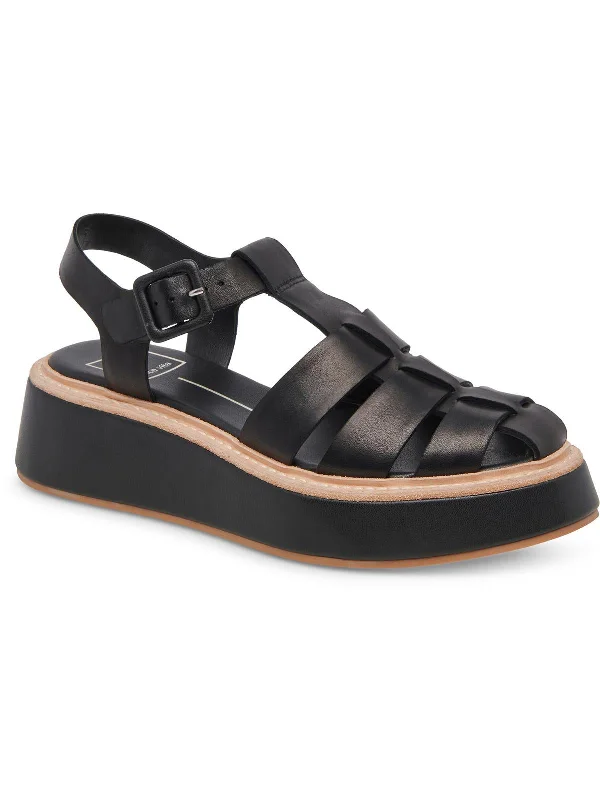 TRISTY Womens Leather Ankle Strap Flatform Sandals