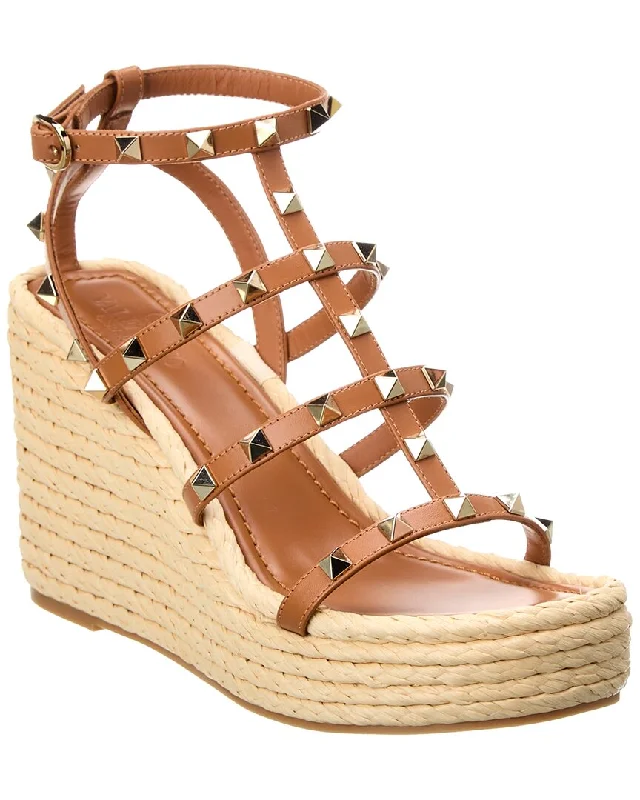 Valentino Rockstud Caged 95 Leather Wedge Sandal