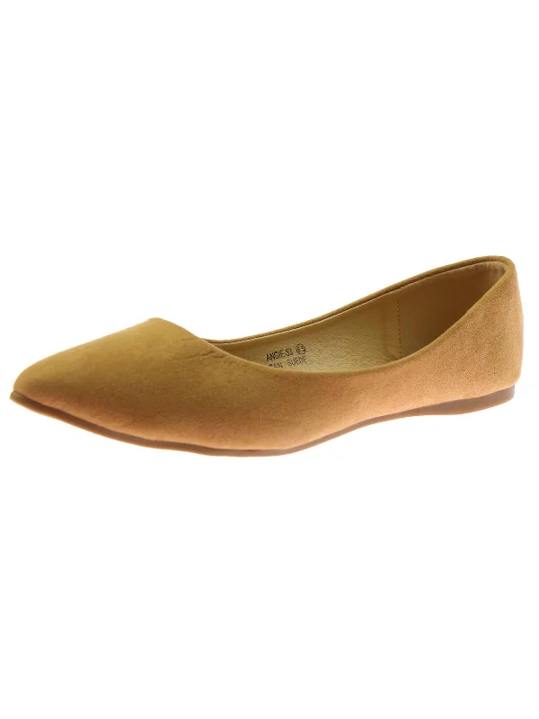 Angie Womens Faux Suede Pointed Toe Ballet Flats