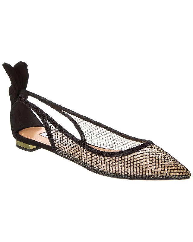 Aquazzura Bow Tie Mesh & Suede Ballet Flat