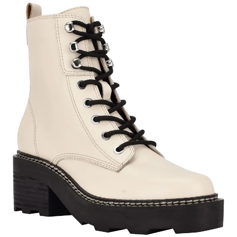 Calvin Klein Womens Abeni Leather Platform Combat & Lace-up Boots