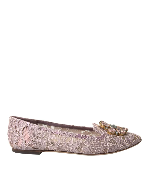 Dolce & Gabbana  Lace Crystal Ballet Flats Loafers Women's Shoes