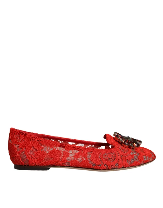 Dolce & Gabbana  Lace Crystal Ballet Flats Loafers Women's Shoes