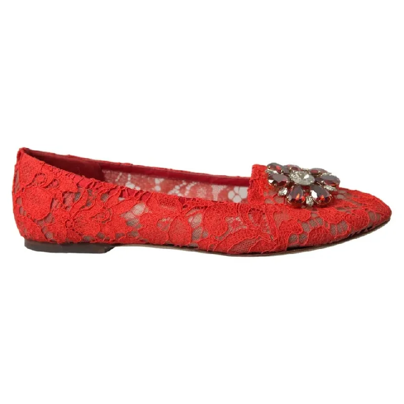 Dolce & Gabbana  Lace Crystal Ballet Loafers Women's Shoes (Pre-Owned)