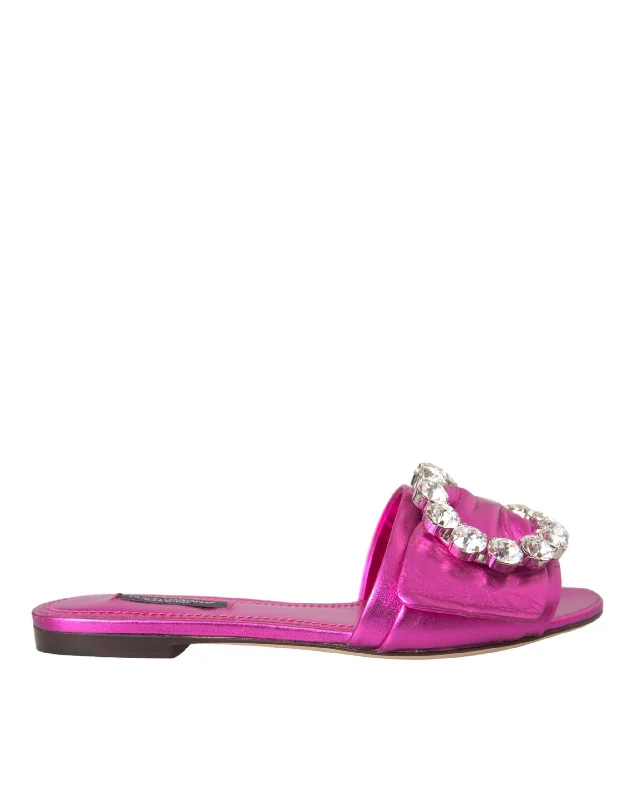 Dolce & Gabbana pink Crystal Leather Flats Sandals Women's Shoes (Pre-Owned)