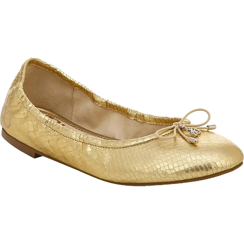 Felicia Womens Calf Hair Logo Ballet Flats