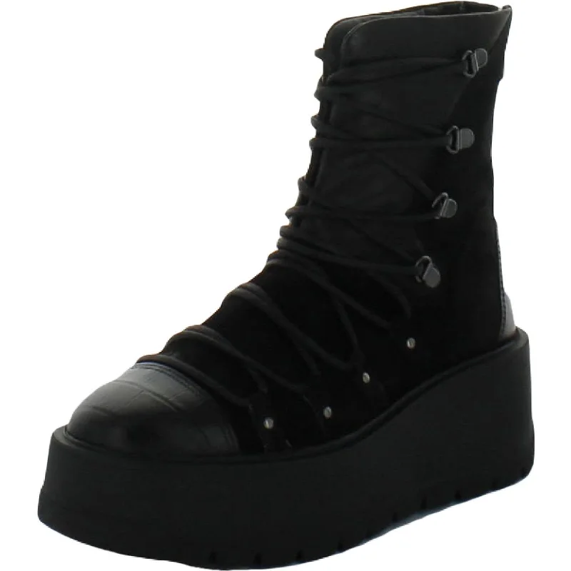 Free People Simone Women's Leather Lace-Up Wedge Ankle Boots