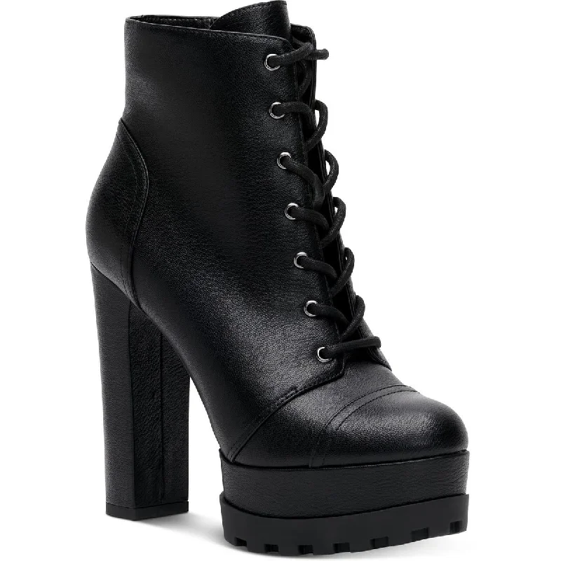 Jessica Simpson Womens Imala Faux Leather Ankle Combat & Lace-up Boots