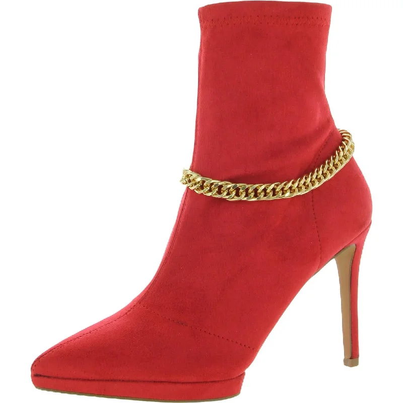 Jessica Simpson Women's Valyn 4 Faux Suede Chain Stiletto Heeled Ankle Bootie