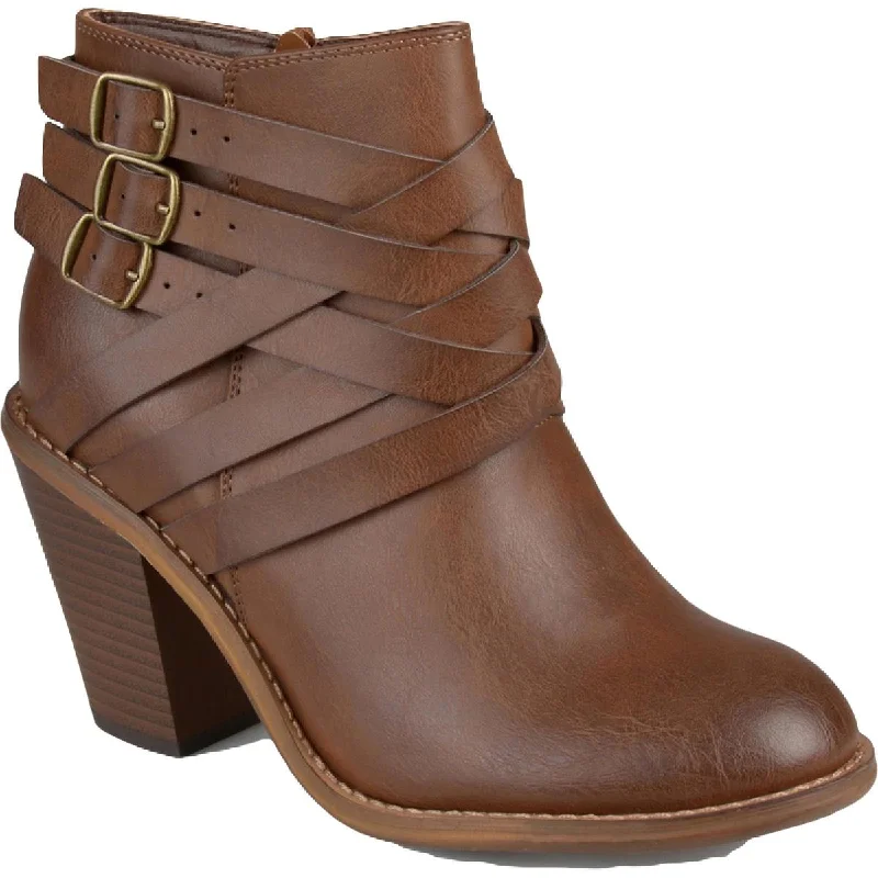 Journee Collection Womens WDSTRAP Faux Leather Stacked Heel Ankle Boots