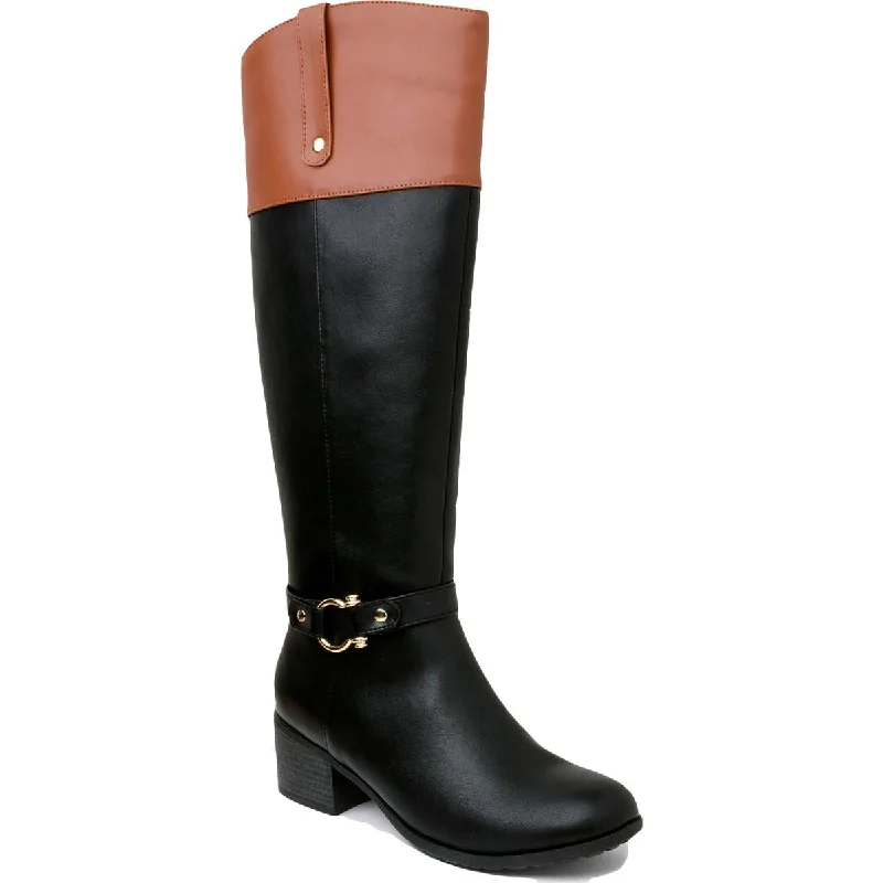 Karen Scott Womens Vickyy Faux Leather Stacked Heel Knee-High Boots