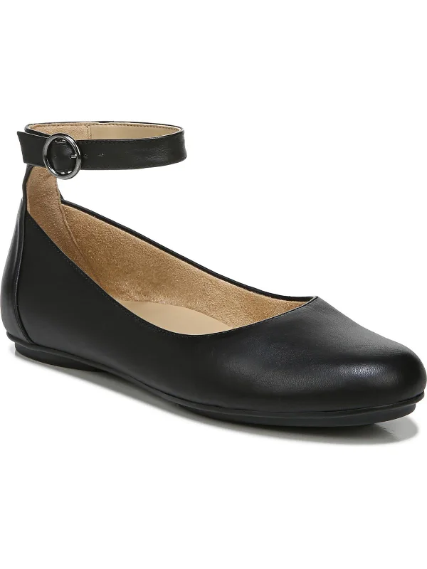 Maxwell Womens Leather Ankle Strap Ballet Flats