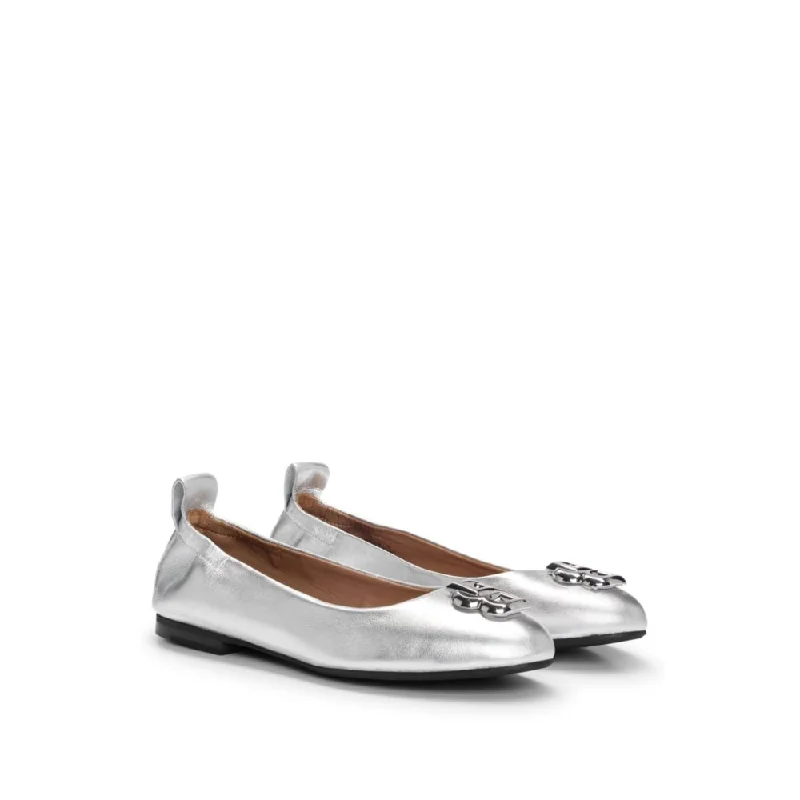 Metallic-leather ballerina pumps with Double B monogram