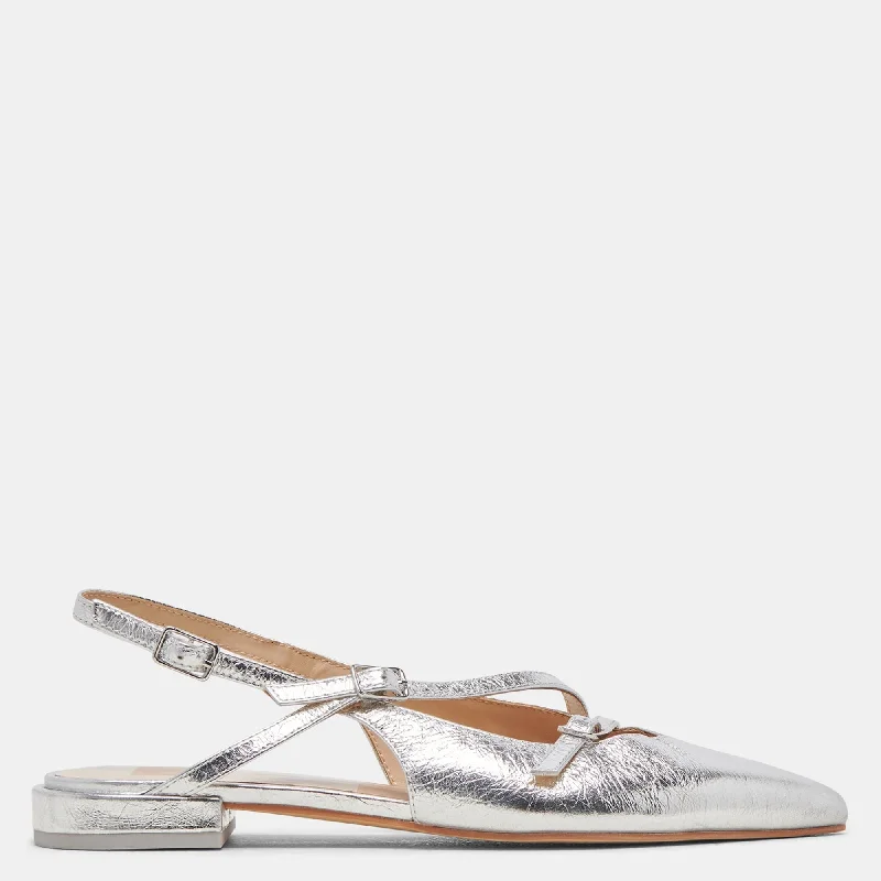 Pamla Flats Silver Crinkle Patent