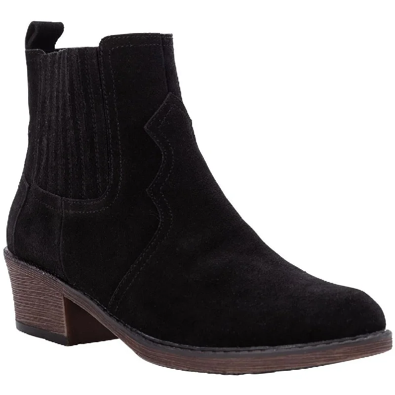 Propet Womens Reese Suede Block Heel Ankle Boots