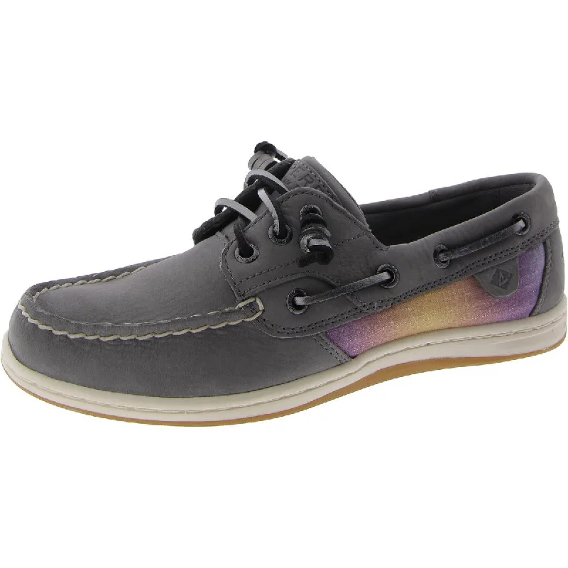 Songfish Womens Leather Metallic Boat Shoes