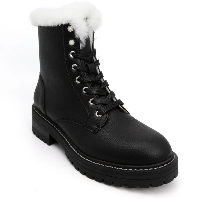 Sugar Womens Kaedy Faux Leather Combat & Lace-up Boots