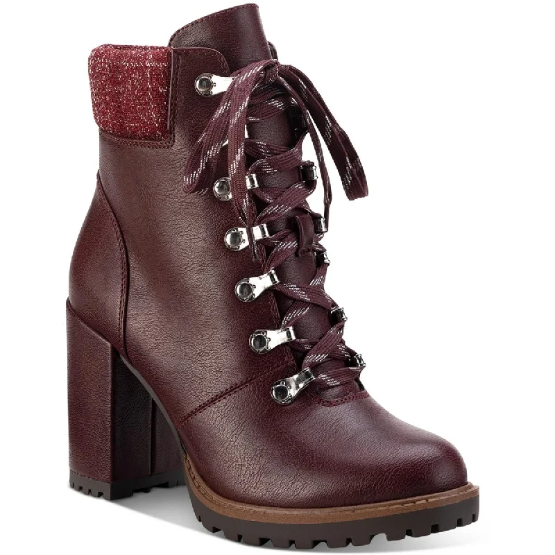 Sun + Stone Womens Octavia Faux Leather Ankle Combat & Lace-up Boots