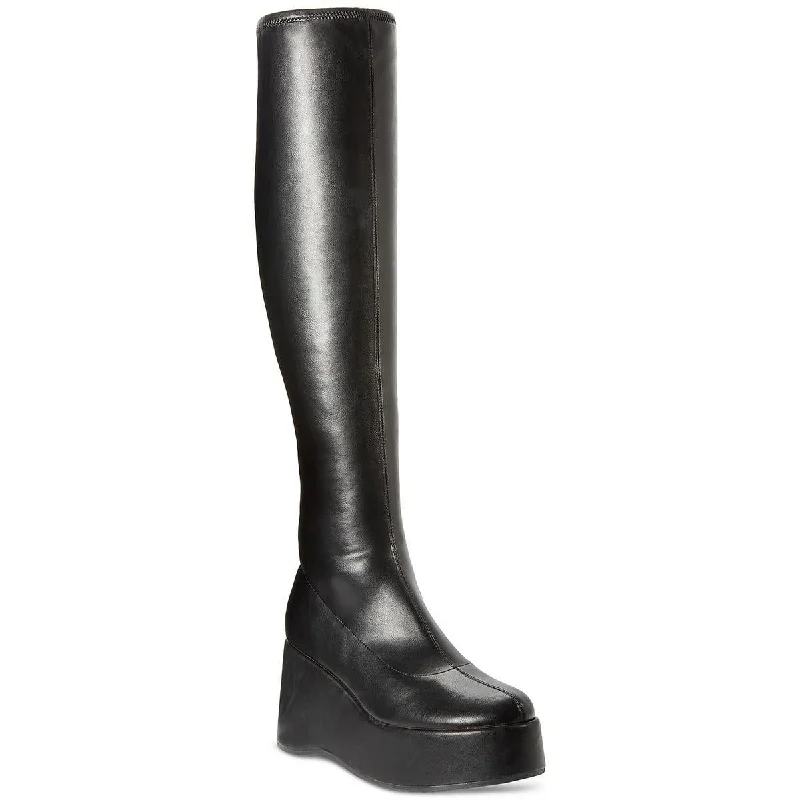 Wild Pair Womens Enchantt Faux Leather Tall Wedge Boots