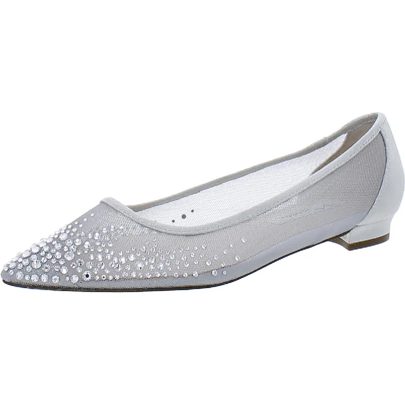 Womens Metallic Rhinestone Ballet Flats