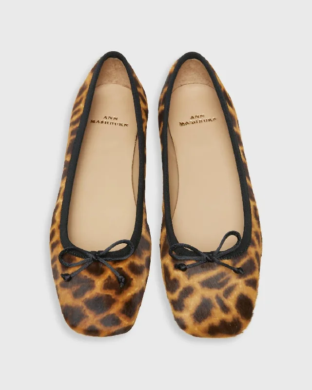 Women's Square-Toe Ballet Flat Shoe In Sahara Leopard Calfhair