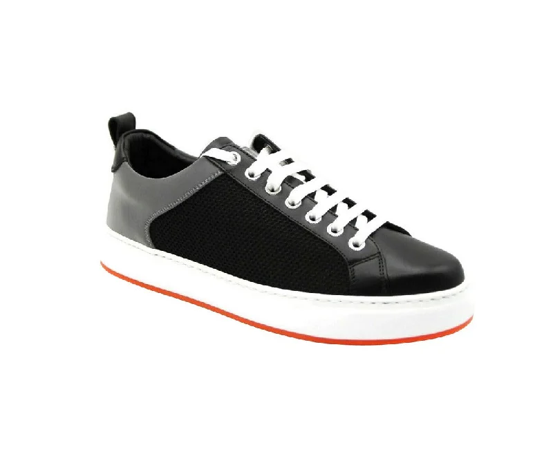 MCM Women's Black Leather Silver Reflective Canvas Sneaker