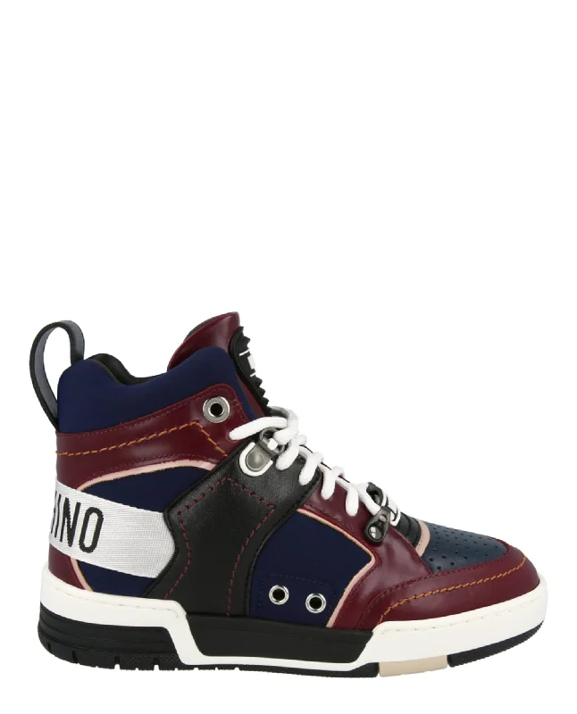 Moschino Womens Streetball Asymmetrical High-Top Sneakers