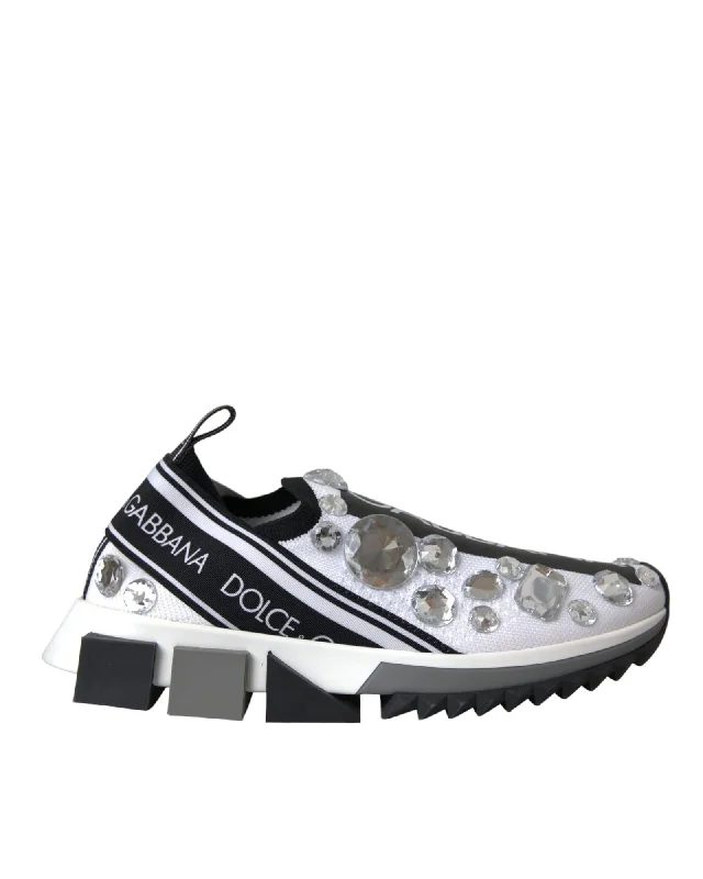 Dolce & Gabbana  Portofino Sneakers with Rhinestones - White