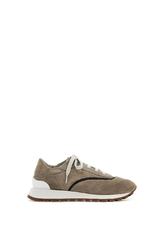 Brunello Cucinelli Women's Wool Sneakers With Precious Stripe Design