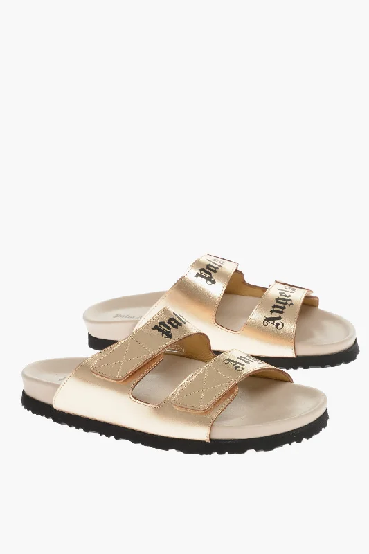 Palm Angels Leather Sandals With Logo Print And Stretch Closure 37 Shoes EU