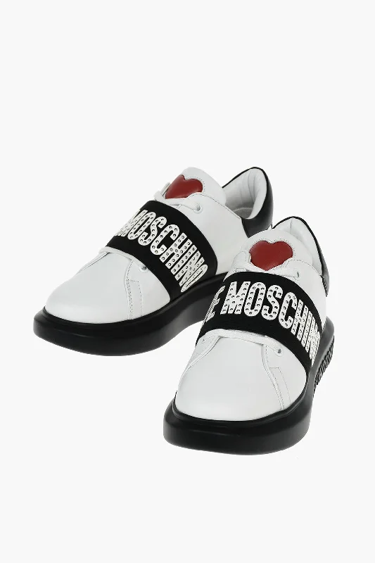 Moschino LOVE Leather Studded Sneakers 39 Shoes EU