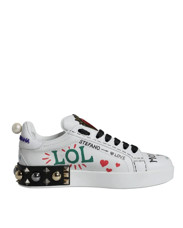 Dolce & Gabbana Heart Studded Low Top Sneakers with Rubber Sole