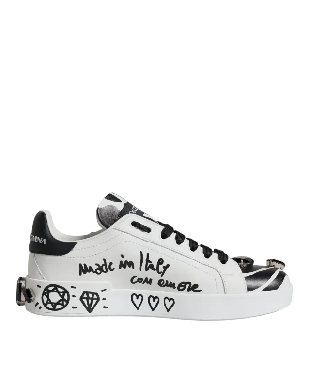 Dolce & Gabbana Embellished Low Top Leather Sneakers with Logo Details